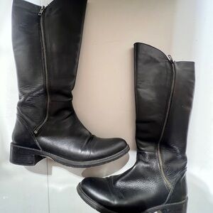 Black and Silver Heeled Boots with Chunky Heel